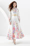 Sweet Young Lady Vintage Floral Print Long Lantern Sleeves, Stand-Up Collar Long Maxi Dress